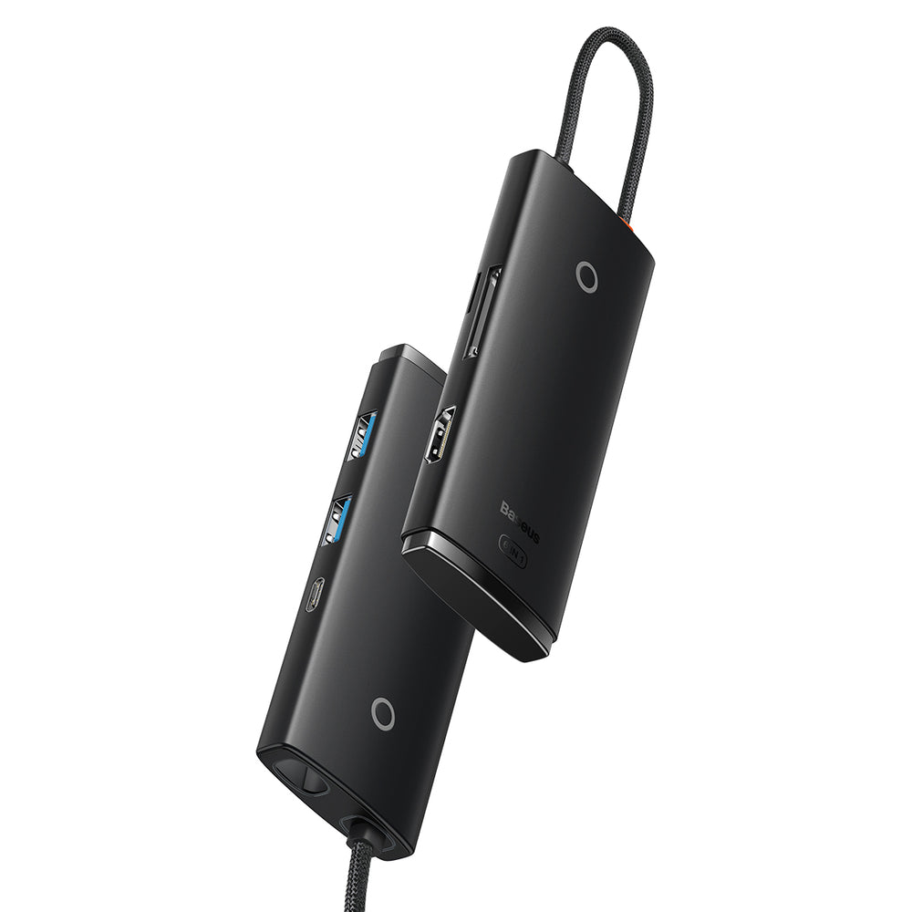 Baseus Lite Series multifunktionel HUB USB Type C - 2 x USB 3.0 / USB Type C PD / HDMI 1,4 / SD / TF sort (WKQX050101)