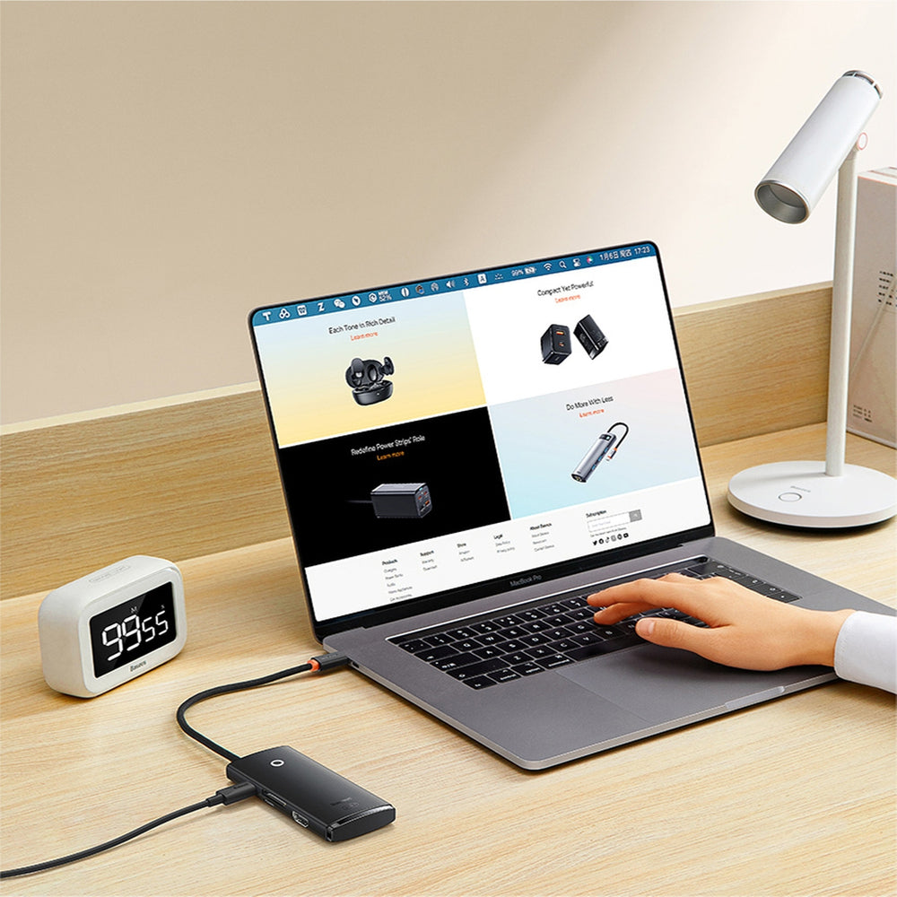 Baseus Lite Series multifunktionel HUB USB Type C - 2 x USB 3.0 / USB Type C PD / HDMI 1,4 / SD / TF sort (WKQX050101)