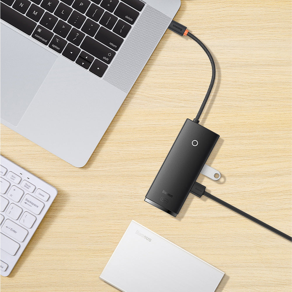 Baseus Lite Series multifunktionel HUB USB Type C - 2 x USB 3.0 / USB Type C PD / HDMI 1,4 / SD / TF sort (WKQX050101)