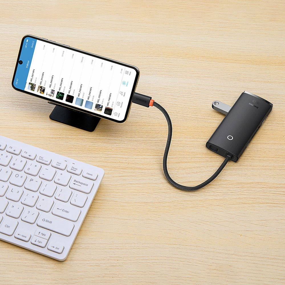Baseus Lite Series multifunktionel HUB USB Type C - 2 x USB 3.0 / USB Type C PD / HDMI 1,4 / SD / TF sort (WKQX050101)
