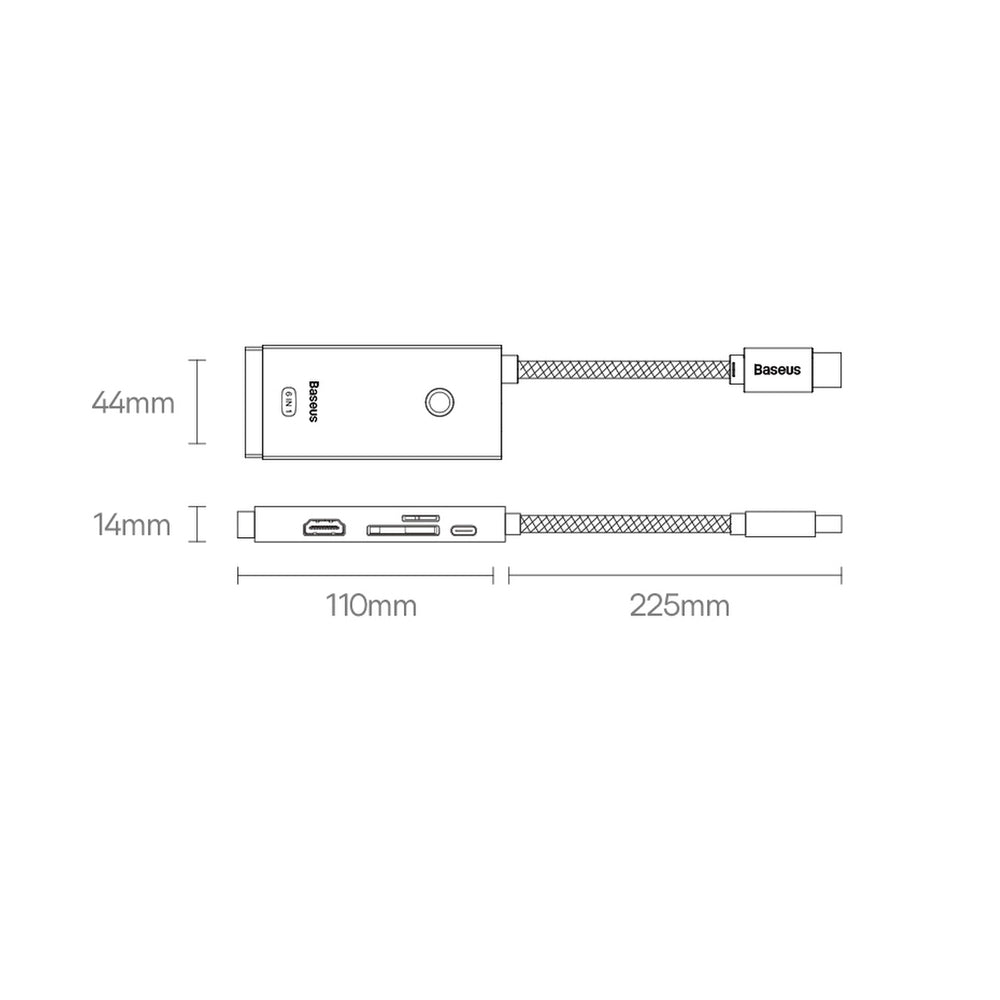 Baseus Lite Series multifunktionel HUB USB Type C - 2 x USB 3.0 / USB Type C PD / HDMI 1,4 / SD / TF sort (WKQX050101)