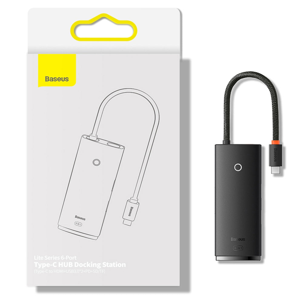 Baseus Lite Series multifunktionel HUB USB Type C - 2 x USB 3.0 / USB Type C PD / HDMI 1,4 / SD / TF sort (WKQX050101)