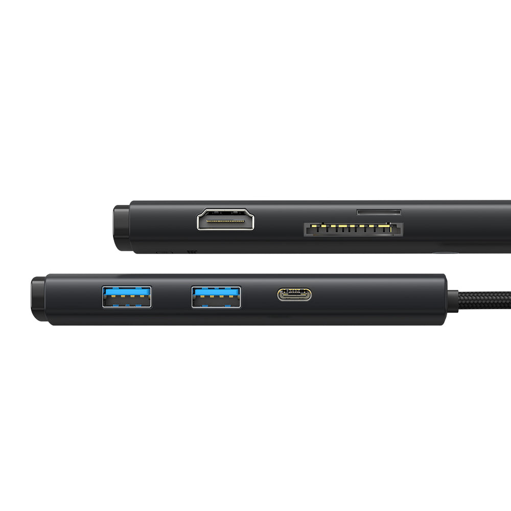 Baseus Lite Series multifunktionel HUB USB Type C - 2 x USB 3.0 / USB Type C PD / HDMI 1,4 / SD / TF sort (WKQX050101)