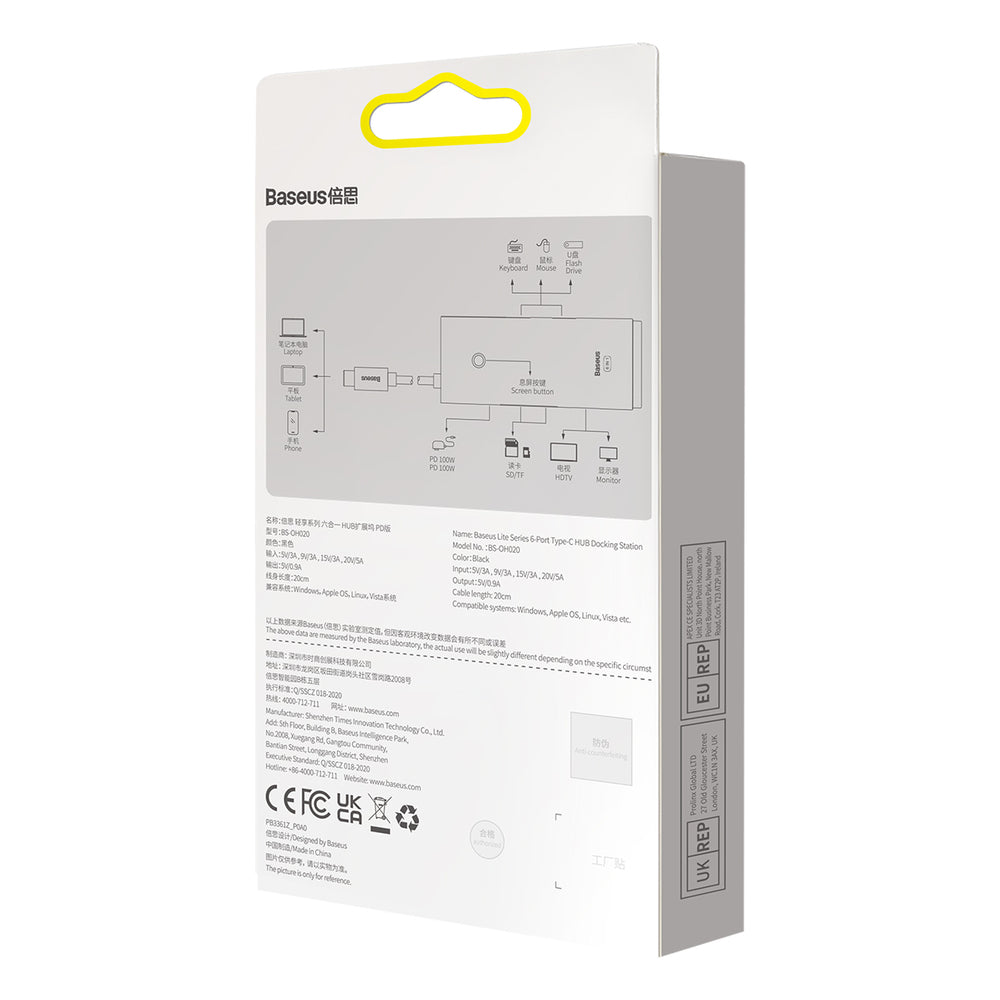 Baseus Lite Series multifunktionel HUB USB Type C - 2 x USB 3.0 / USB Type C PD / HDMI 1,4 / SD / TF sort (WKQX050101)