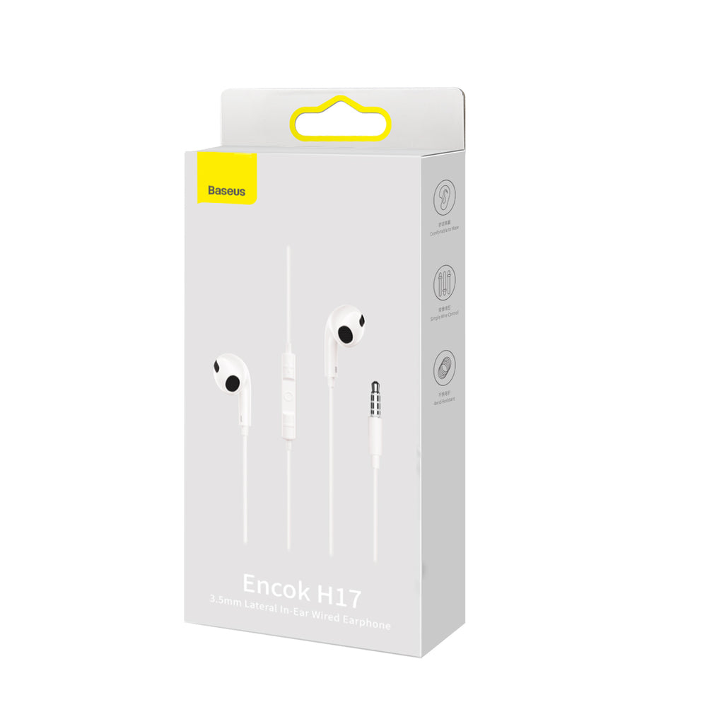 Baseus Encok H17 3,5 mm minijack-hovedtelefoner med ledning, hvide (NGCR020002)