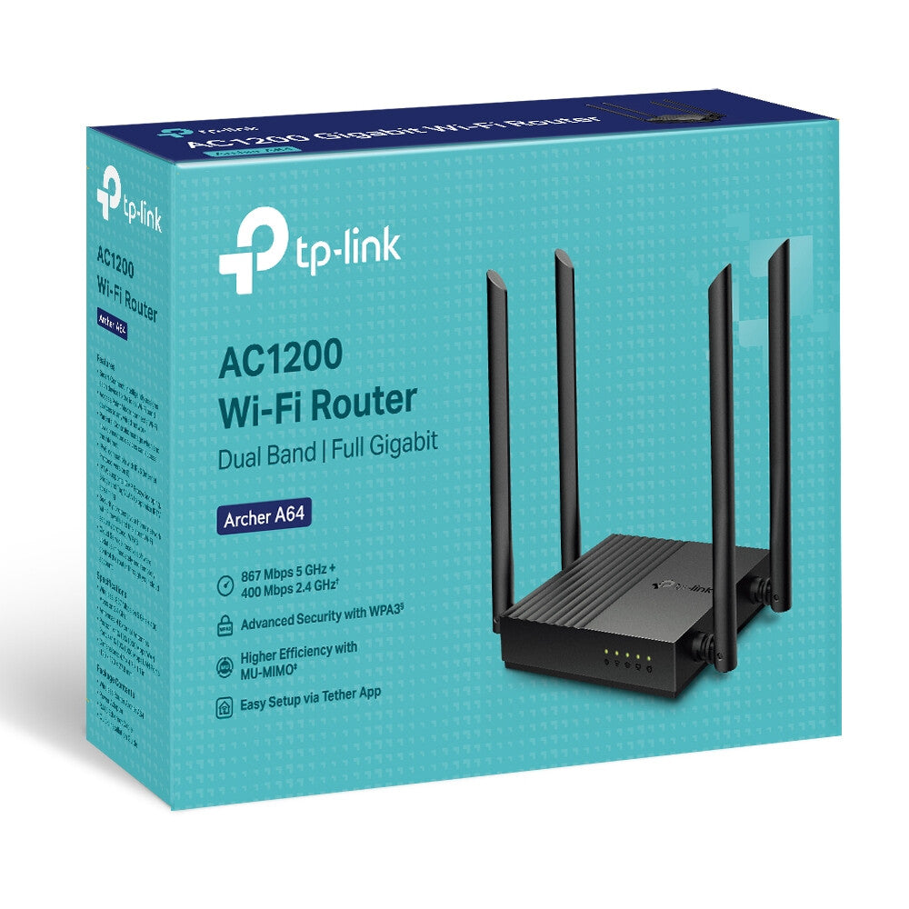 TP-Link ARCHER A64 trådløs router Gigabit Ethernet Dual-band (2,4 GHz / 5 GHz) Sort
