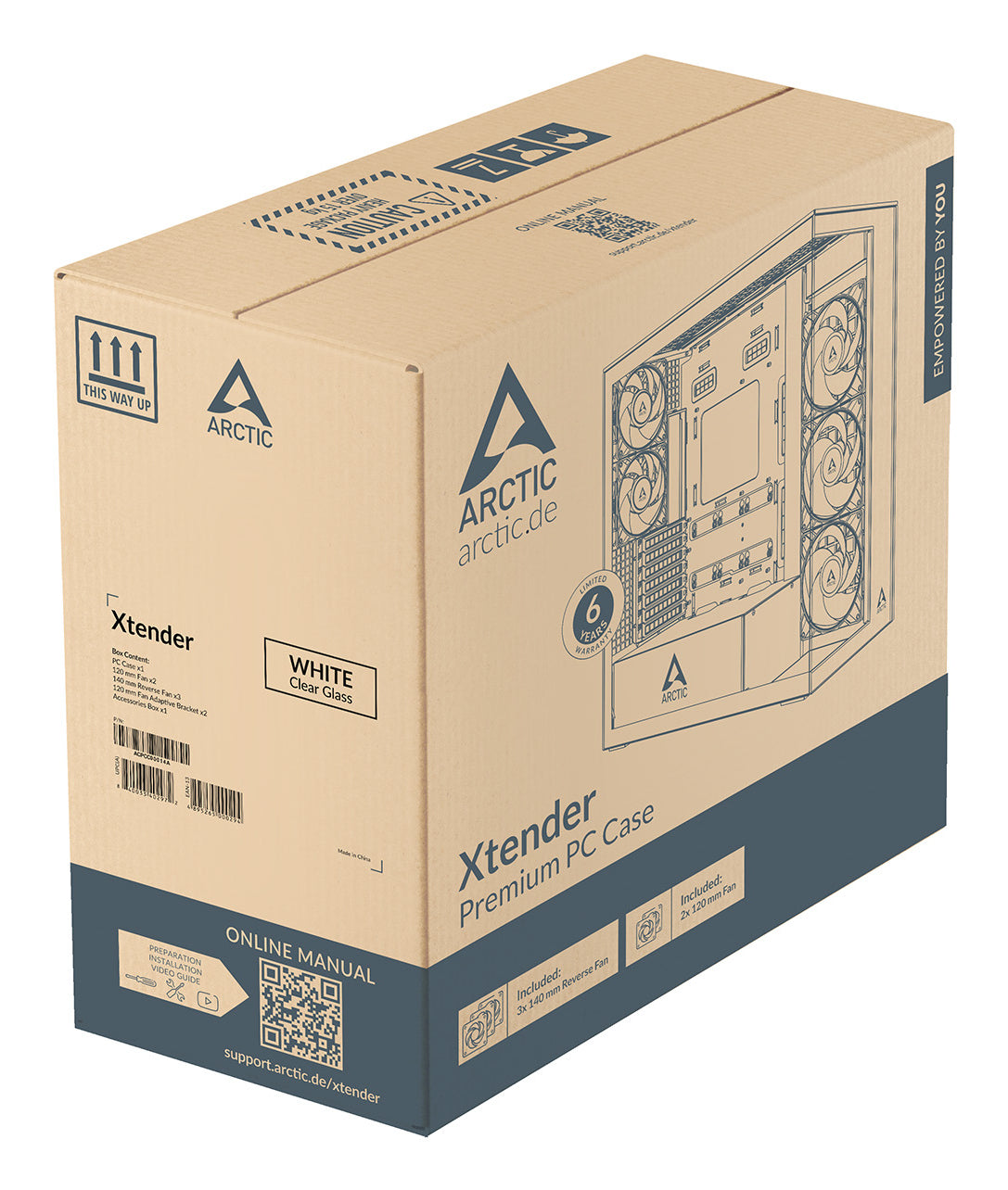 Arctic Xtender Case White Tårn Udvidet ATX Ingen strømforsyning Glass Hvid