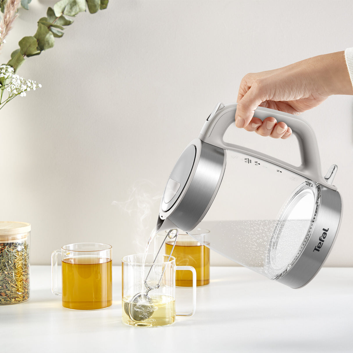 Tefal Glass Kettle KI605B30 elkedel 1,7 L 2200 W Grå, Sølv, Transparent