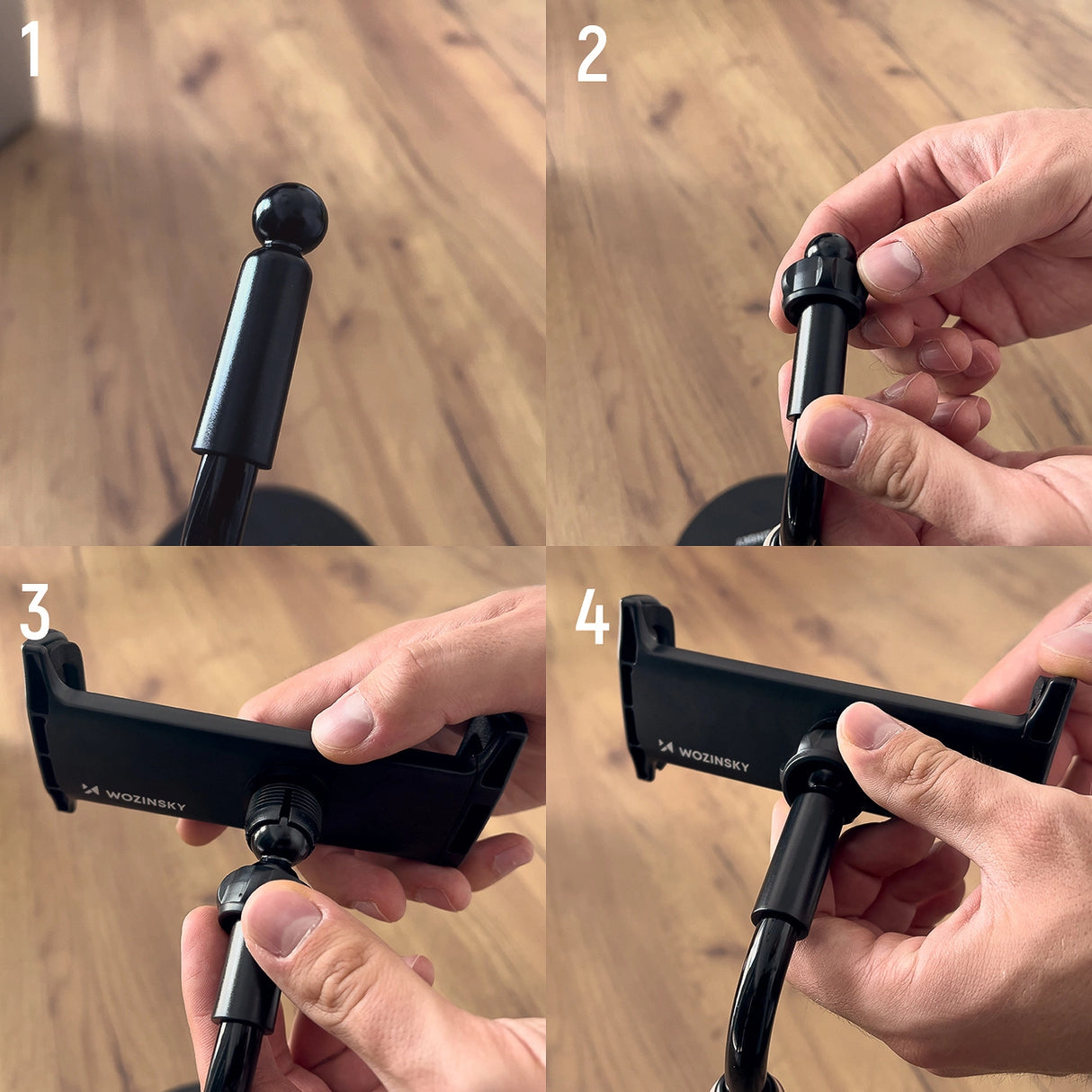 Wozinsky står for tablet og telefon på skrivebordet sort (WTHBK4)