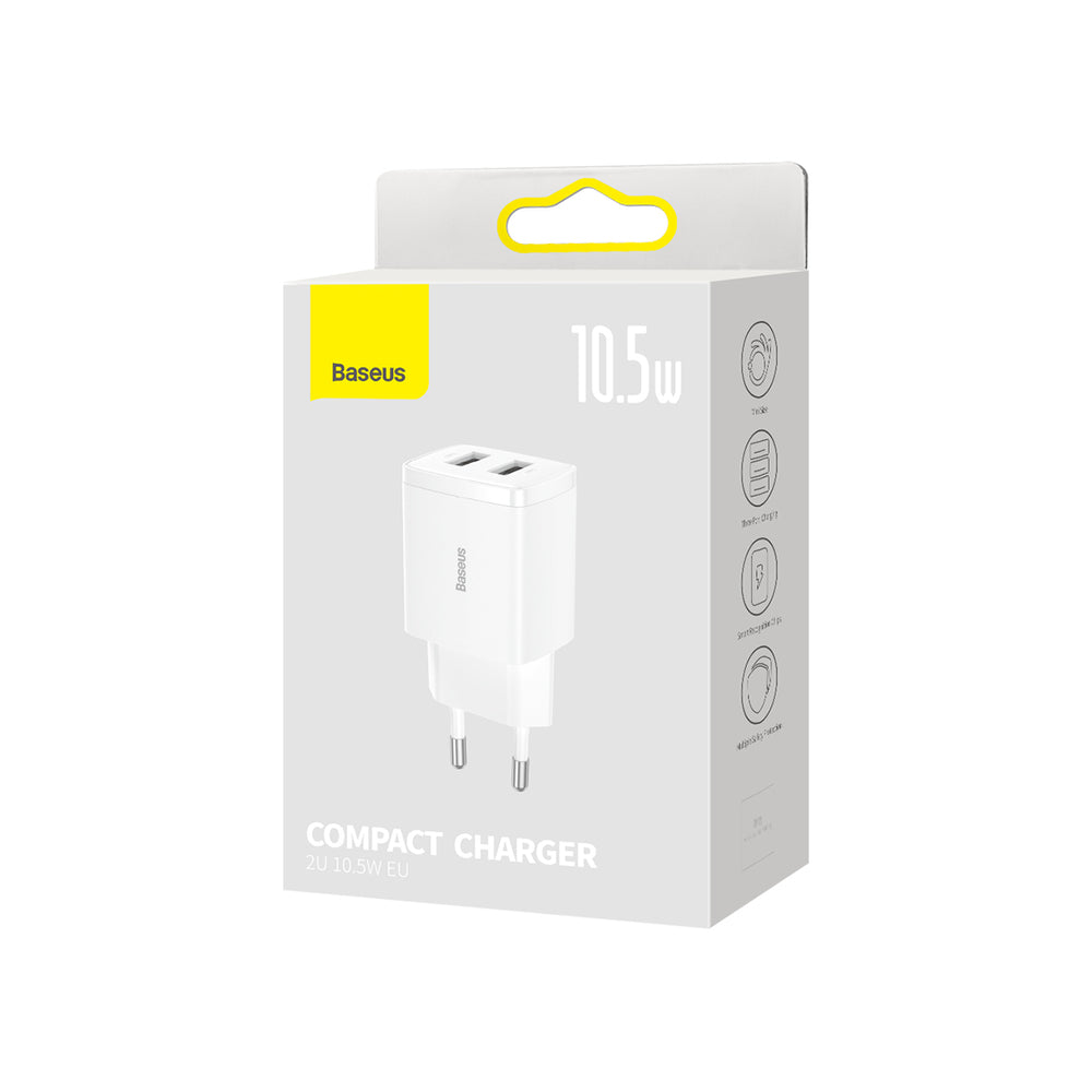 Baseus Kompakt oplader 2x USB 10.5W hvid (CCXJ010202)