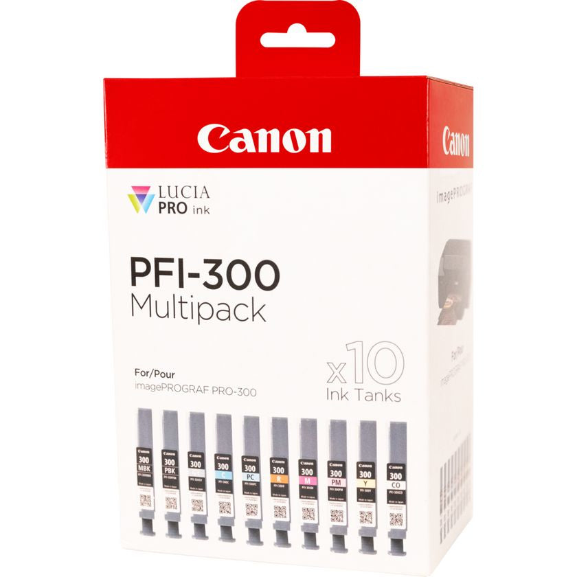 Canon PFI-300 blækpatron 10 stk Original Sort, Blå, Blå, Grå, Magenta, Foto sort, Foto magenta, Rød, Gul