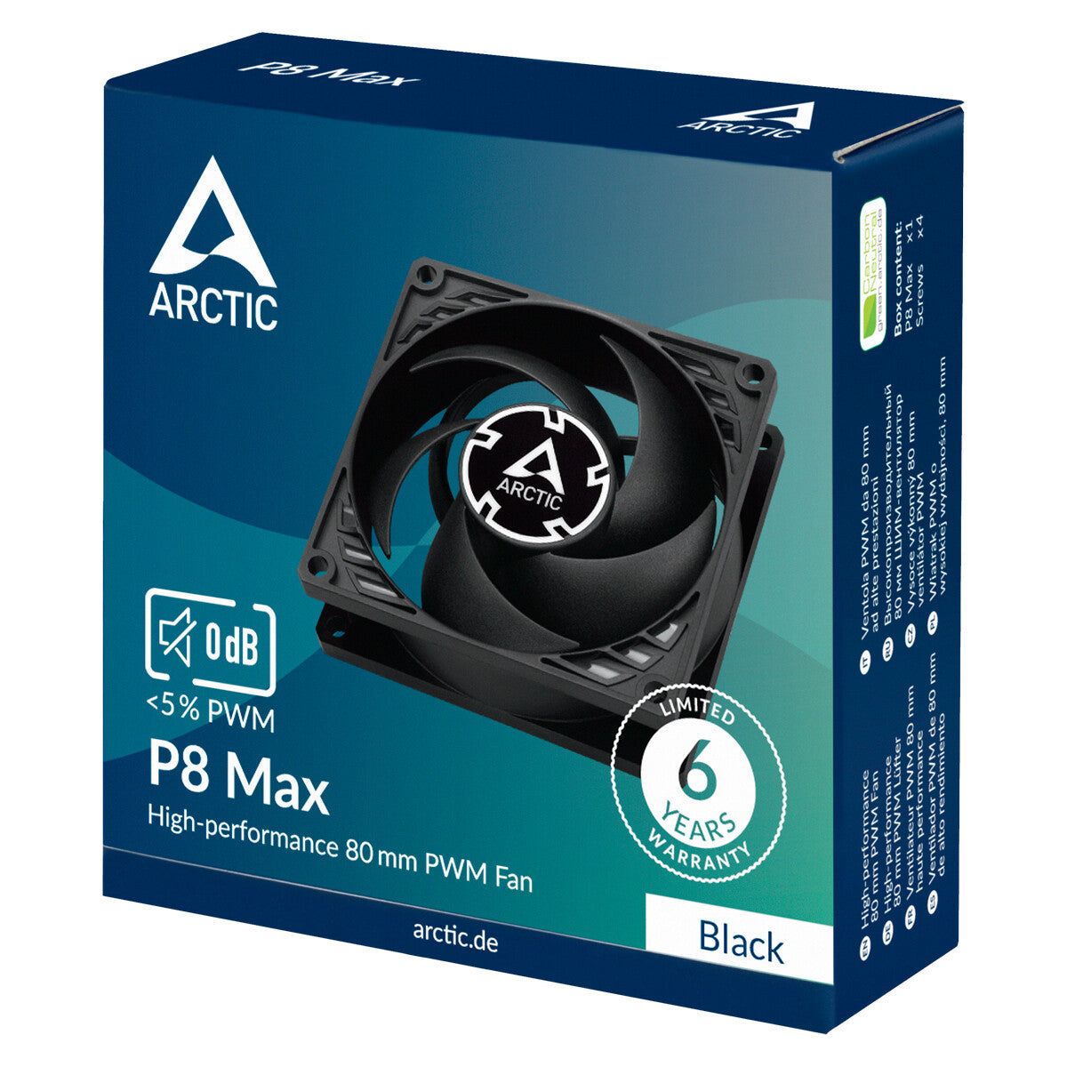 ARCTIC P8 Max Computerkabinet Ventilator 8 cm Sort 1 stk