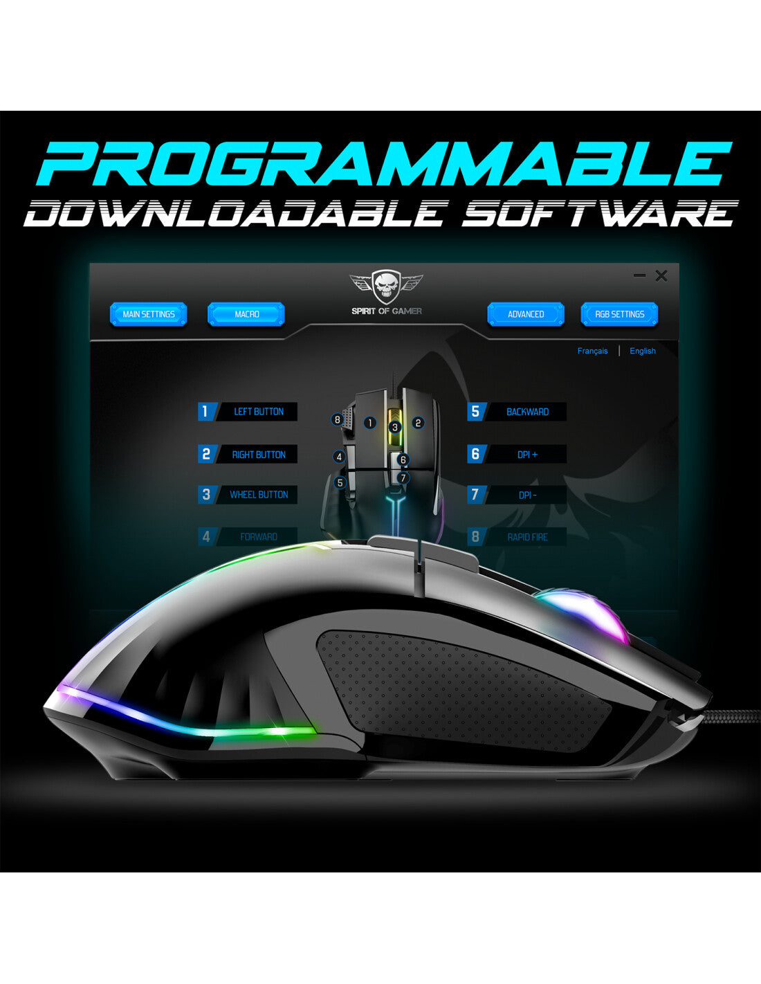 Spirit of Gamer PRO-M5 mus Spil Højre hånd USB Type-A Optisk 12800 dpi