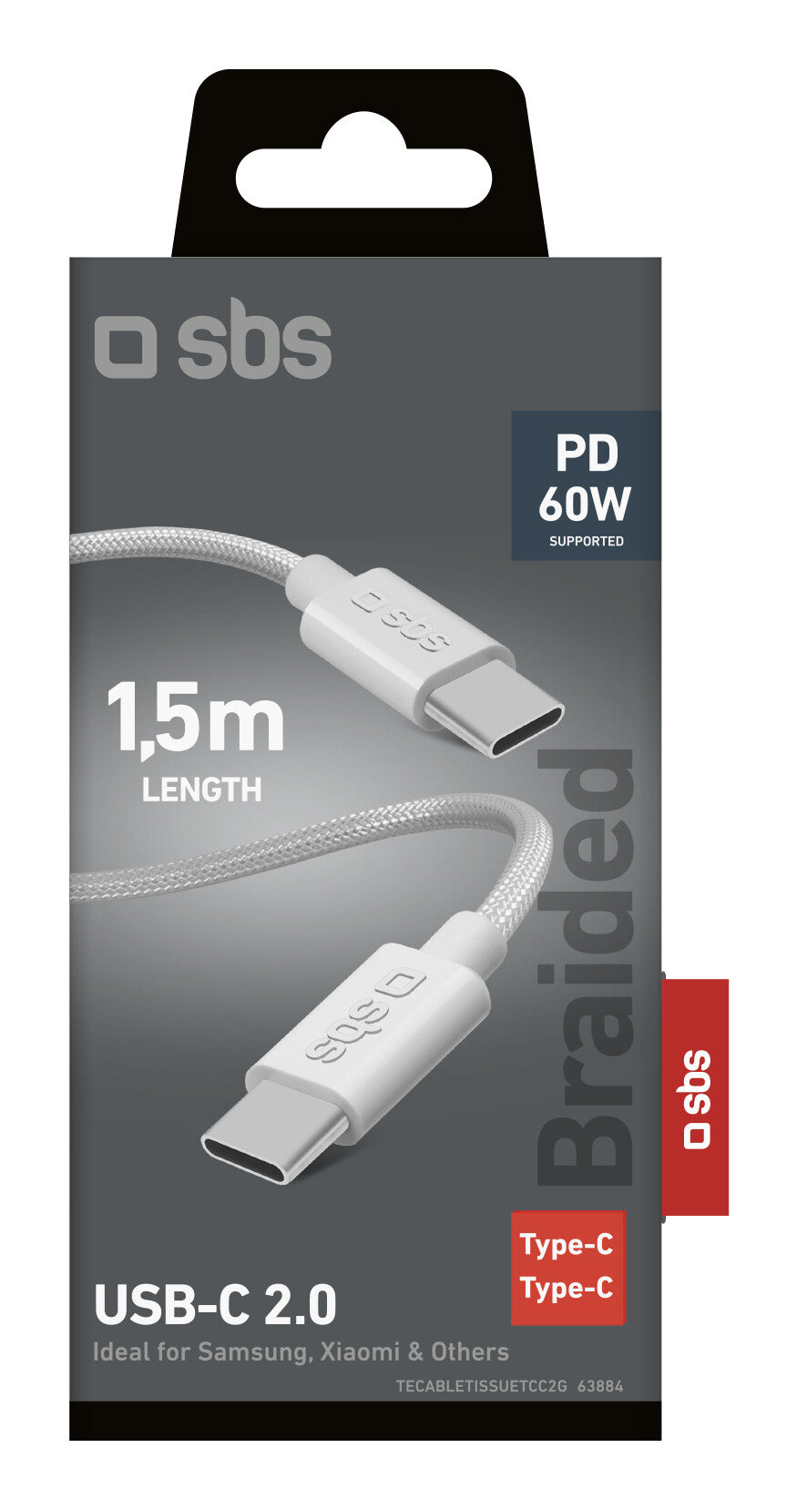 SBS TECABLETISSUE2G USB-kabel 2 m USB C 60 W Grå