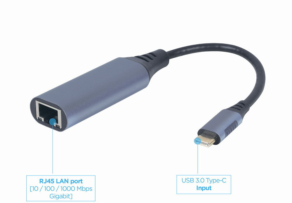 Gembird A-USB3C-LAN-01 dockingstation USB 3.2 Gen 1 (3.1 Gen 1) Type-C Sort, Grå
