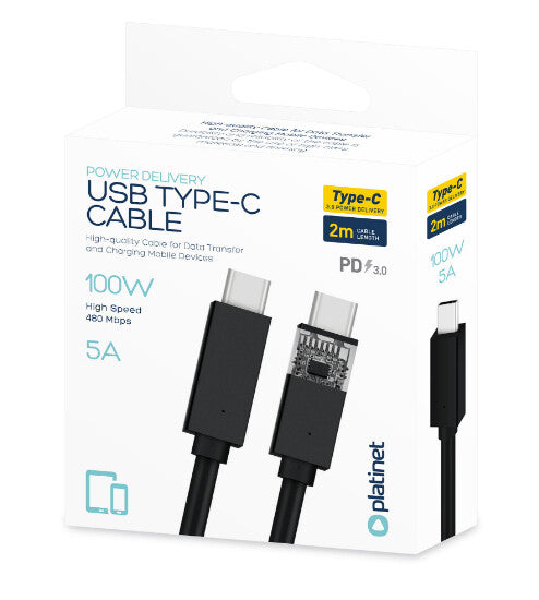 Platinet PUCC5A2B USB-kabel USB 2.0 2 m USB C 100 W Sort