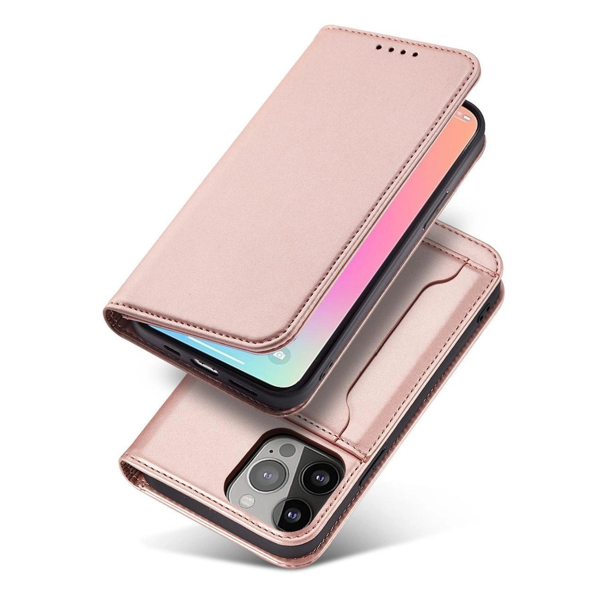 Magnetkortkasse til iPhone 13 Pro Max lommekort tegnebog kortholder Pink