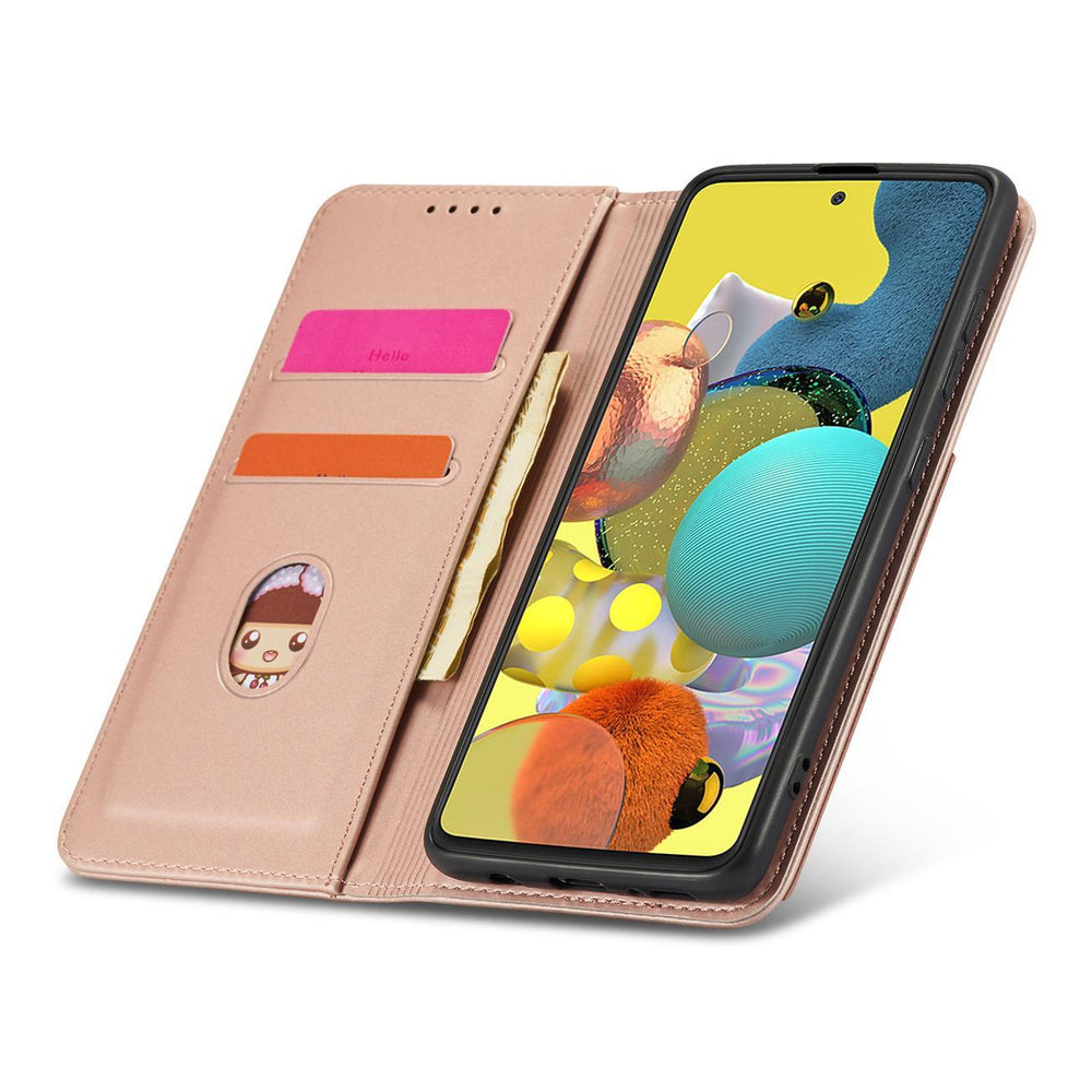 Magnetkort Hylde Hylde til Samsung Galaxy A12 5G Hylde lommebog Kortholder Pink