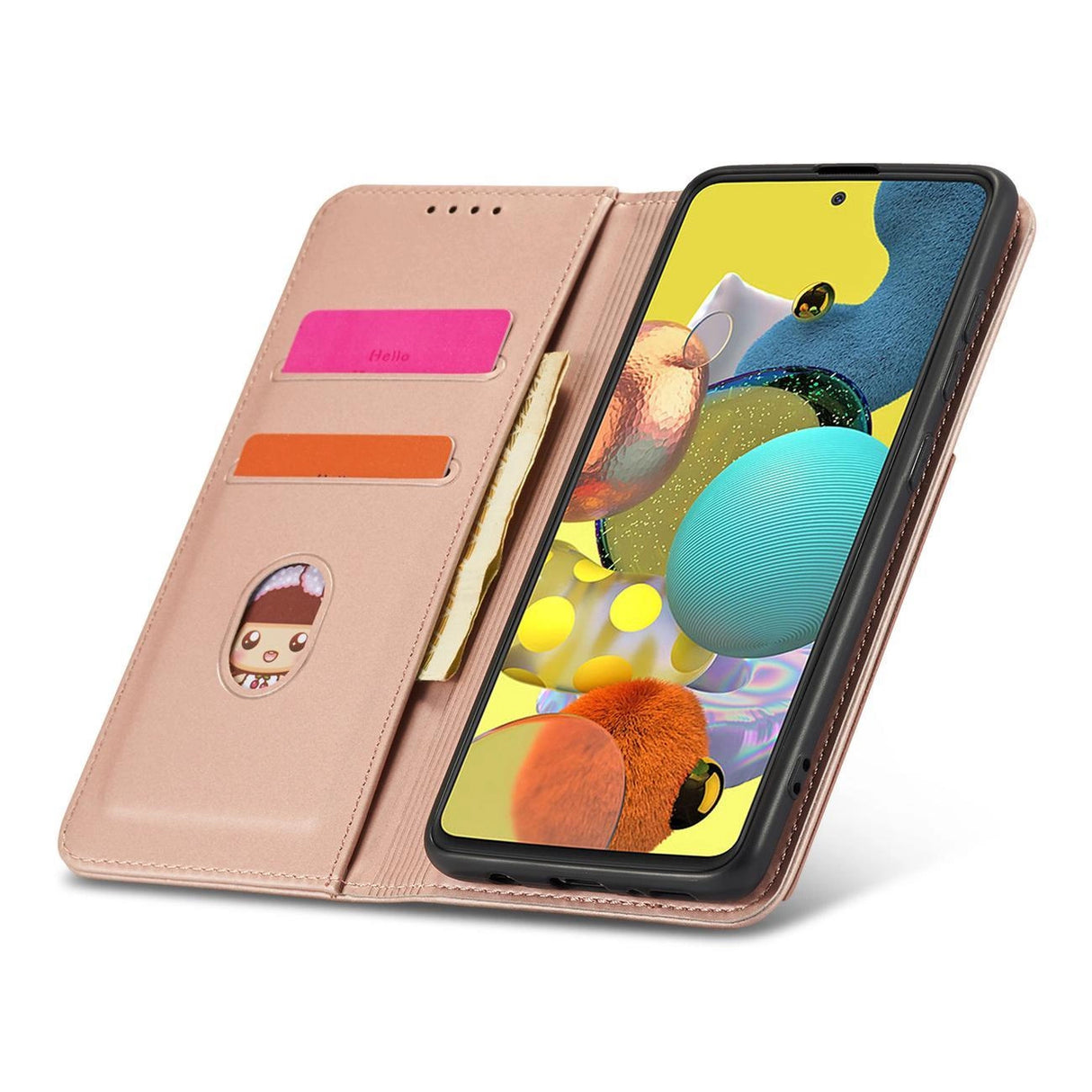 Magnetkort Hylde Hylde til Samsung Galaxy A12 5G lommepung tegnebog Kortholder Pink