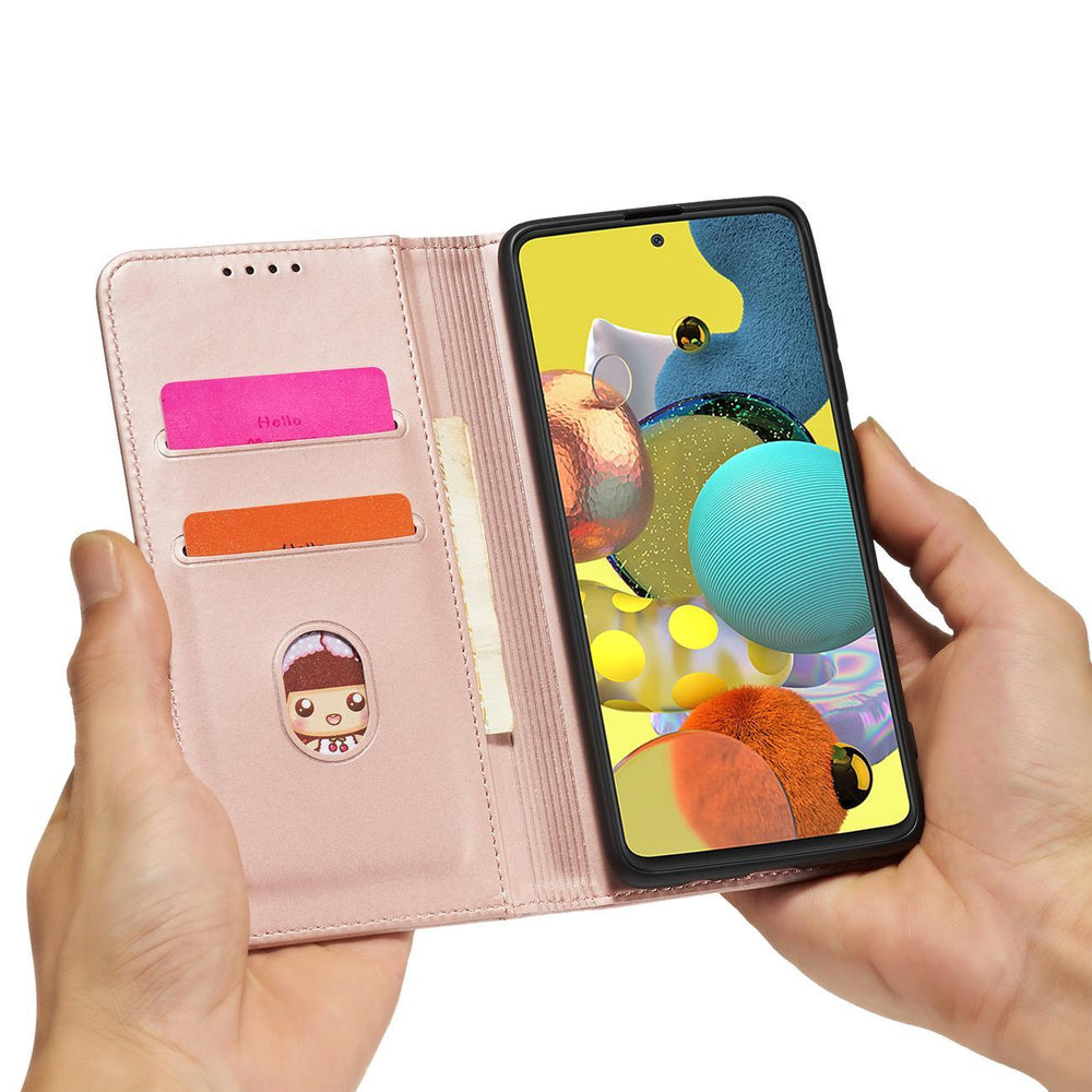 Magnetkort Hylde Hylde til Samsung Galaxy A12 5G Hylde lommebog Kortholder Pink
