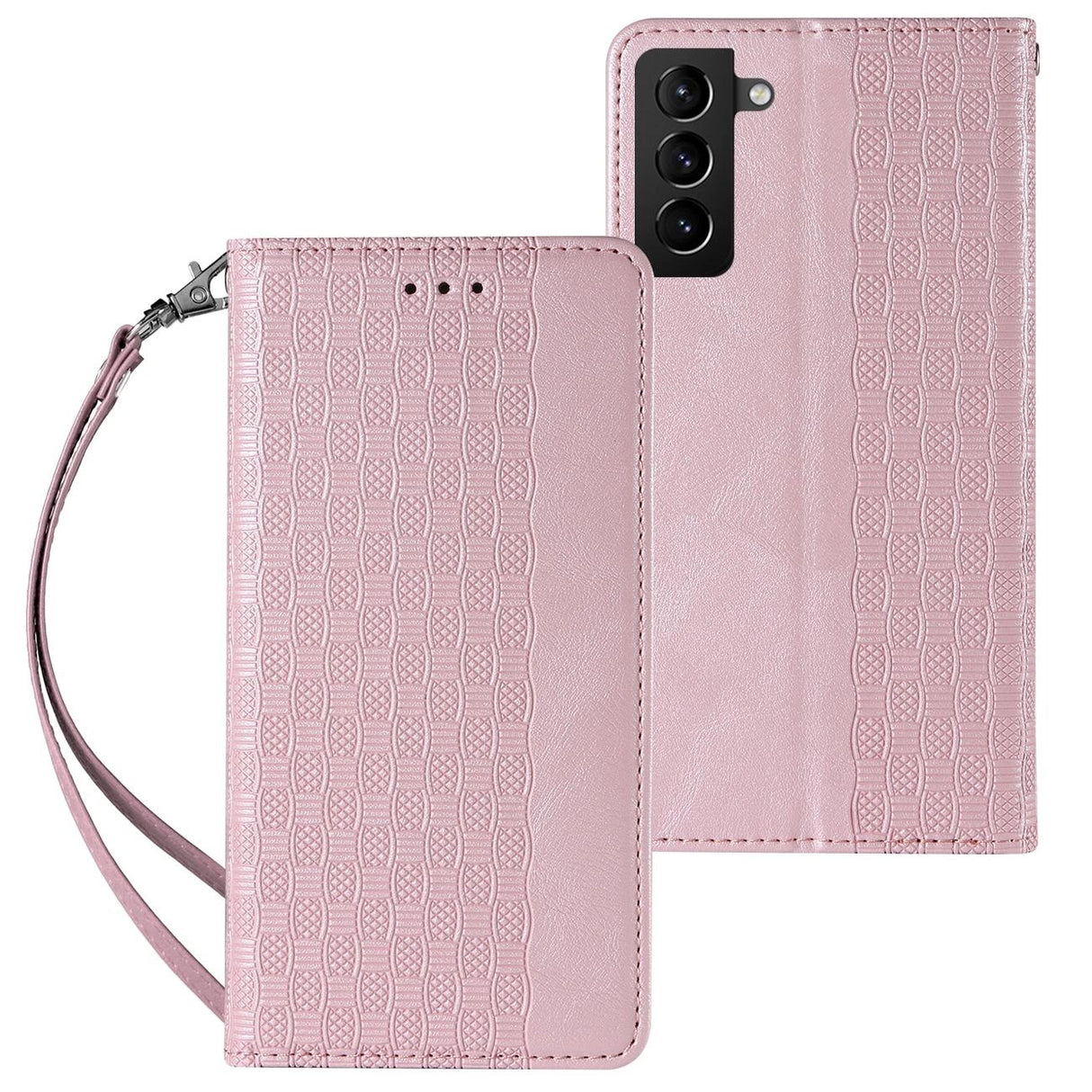 Magnet Strap Case Case for Samsung Galaxy S22 + (S22 Plus) Taske Wallet + Mini Lanyard Pendant Pink