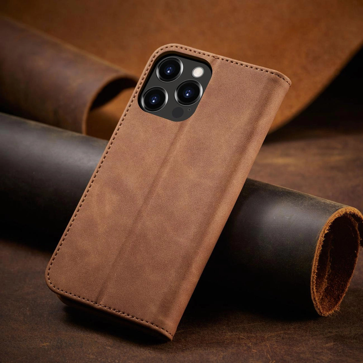 Magnet Fancy Case Case for iPhone 13 Pro Max Pouch Card Wallet Card Holder Brown