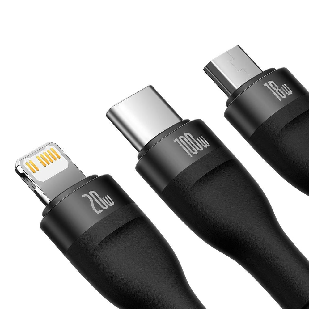 Baseus Flash Series II USB Type C / USB Type A kabel - USB Type C / Lightning / micro USB 100 W 1,2 m sort (CASS030101)