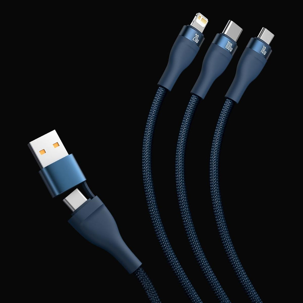 Baseus Flash Series II USB Type C / USB Type A kabel - USB Type C / Lightning / micro USB 100 W 1,2 m sort (CASS030101)