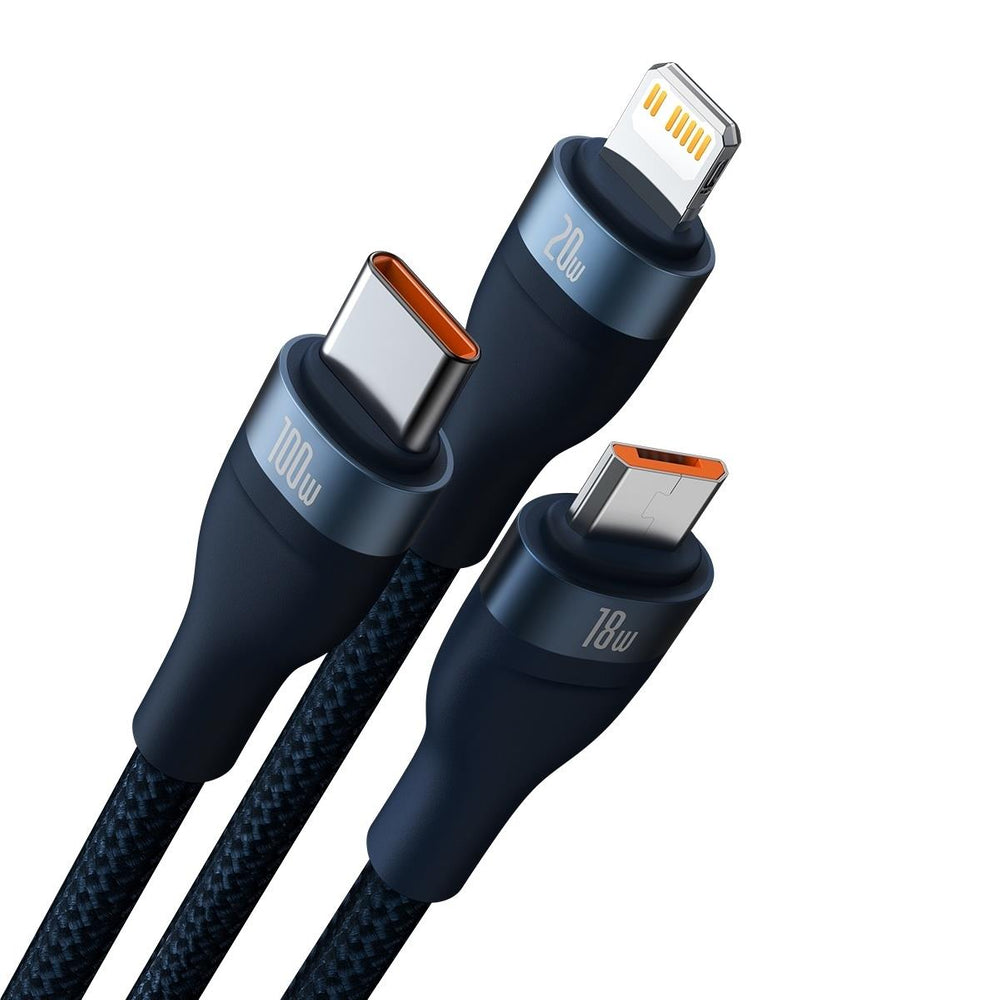 Baseus Flash Series II-kabel USB Type C / USB Type A - USB Type C / Lightning / micro USB 100 W 1,2 m blå (CASS030103)
