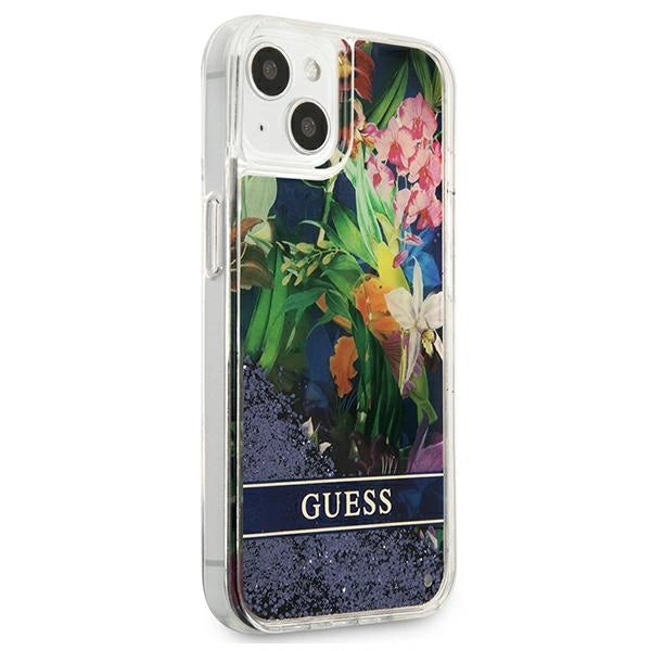 Guess GUHCP13SLFLSB iPhone 13 mini 5.4" blue/blue hardcase Flower Liquid Glitter