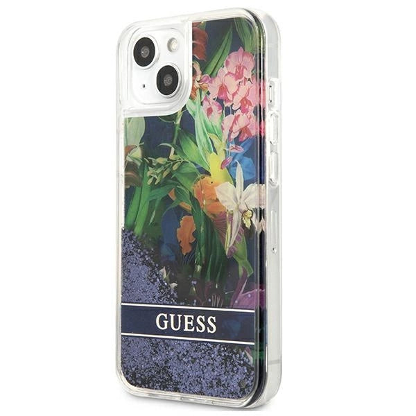 Guess GUHCP13SLFLSB iPhone 13 mini 5.4" blue/blue hardcase Flower Liquid Glitter