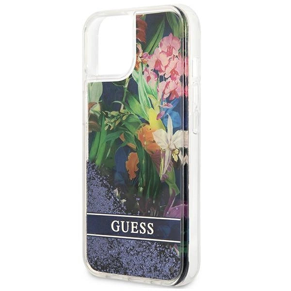 Guess GUHCP13SLFLSB iPhone 13 mini 5.4" blue/blue hardcase Flower Liquid Glitter