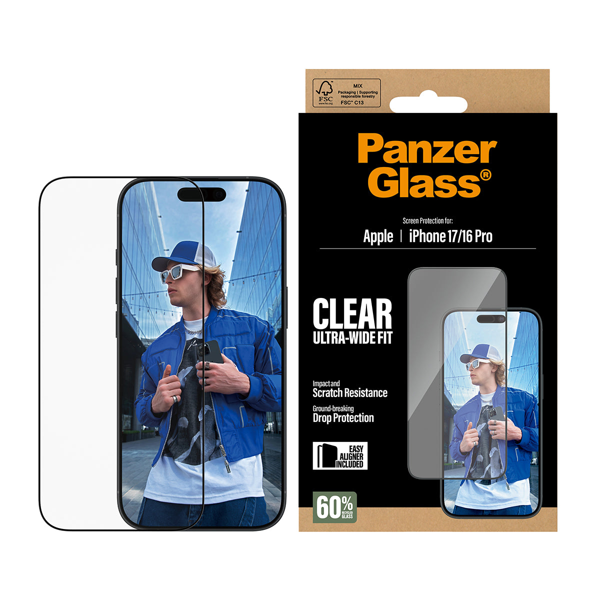 PanzerGlass Screen Protector iPhone 17 / iPhone 16 Pro / Ultra-Wide Fit w. EasyAligner