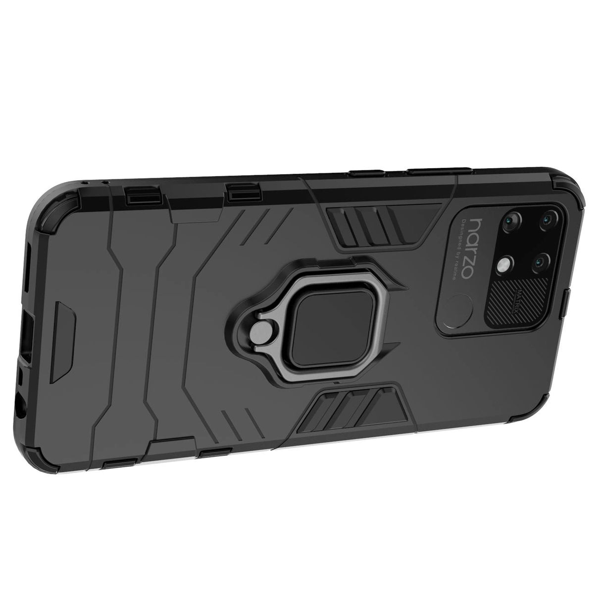 Ring Armor robust hybrid case cover + magnetisk holder Realme Narzo 50A sort