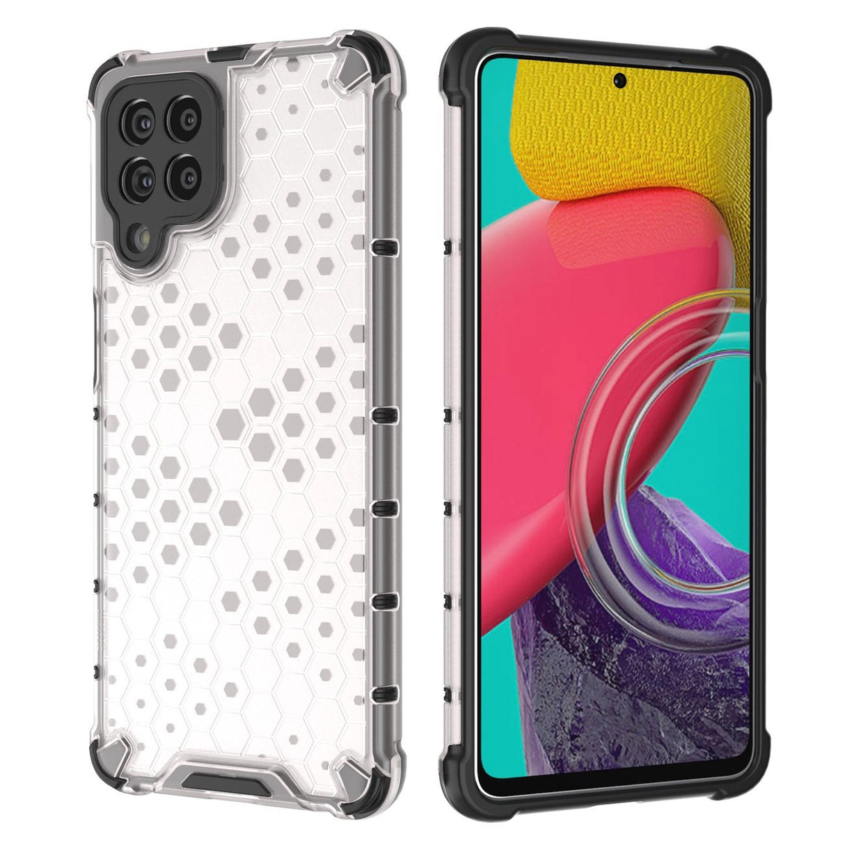 Honeycomb case pansret cover med en gel ramme til Samsung Galaxy M53 5G gennemsigtig