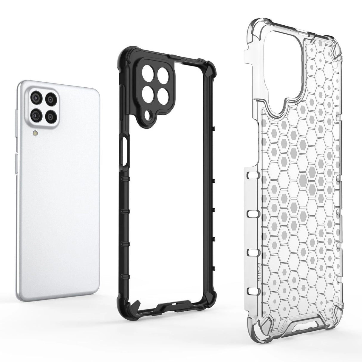 Honeycomb case pansret cover med en gel ramme til Samsung Galaxy M53 5G gennemsigtig