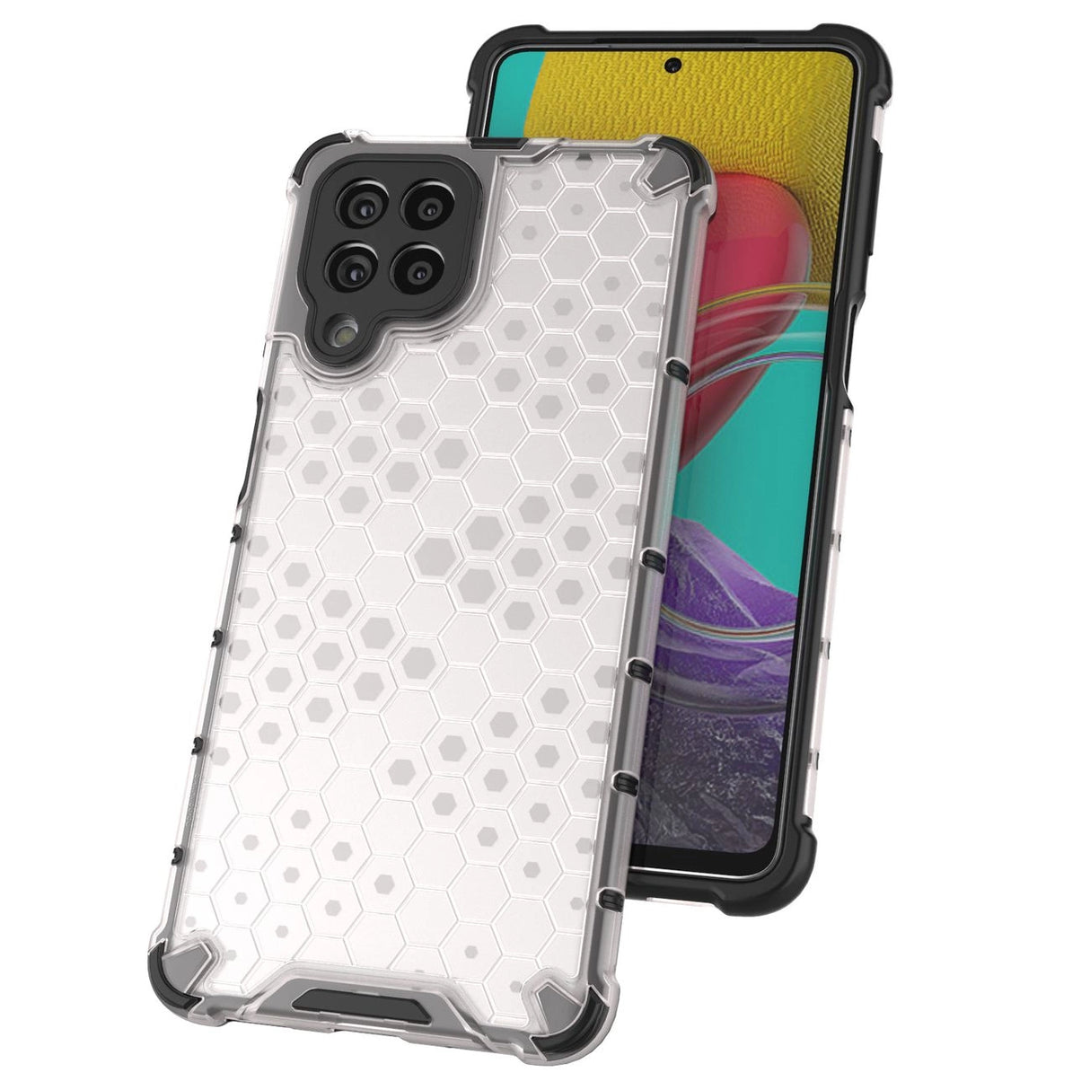 Honeycomb case pansret cover med en gel ramme til Samsung Galaxy M53 5G sort