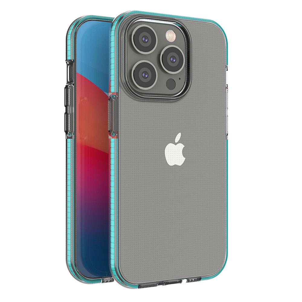 Spring Case til iPhone 14 Pro silikonhylster med lysblå ramme