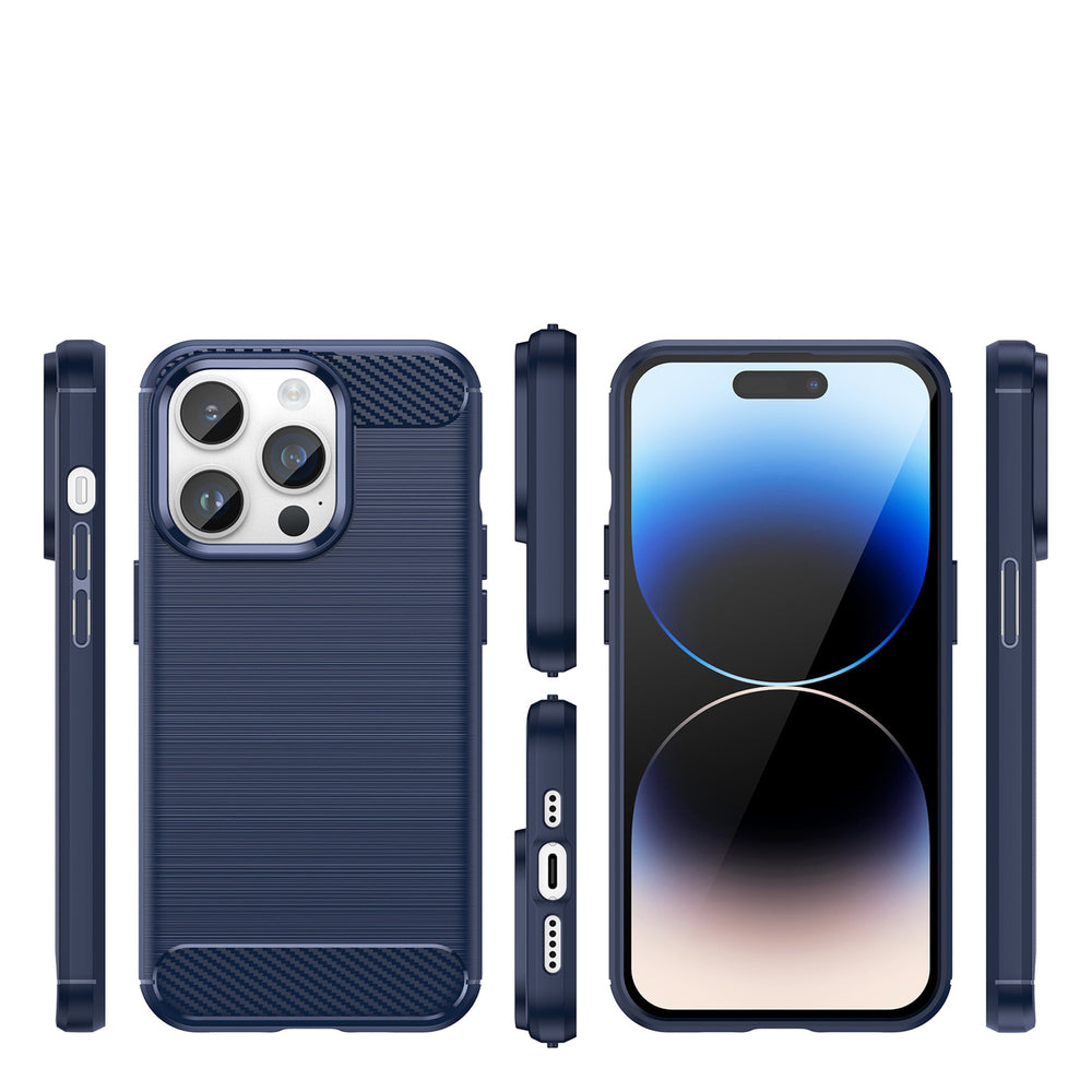 Carbon Case til iPhone 14 Pro Max Fleksibel gel bagdækning blå