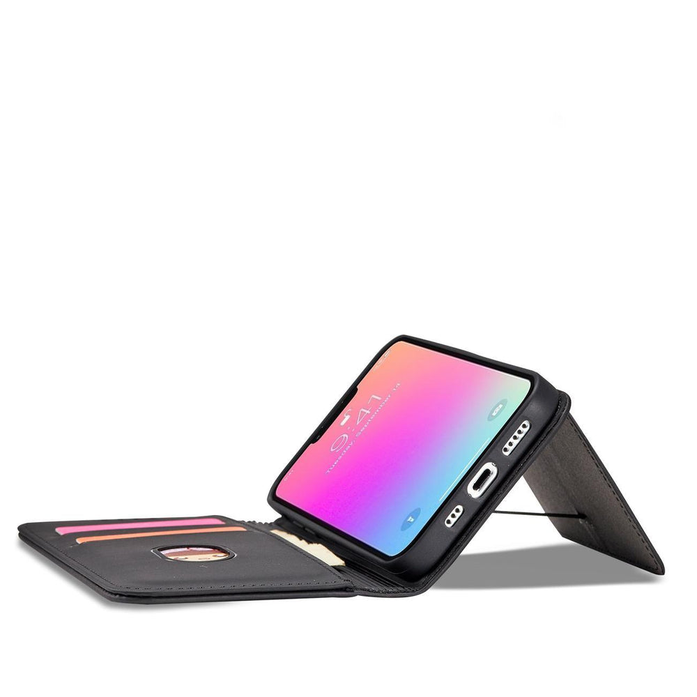 Magnetkort Hylde Hylde til iPhone 14 Plus flip cover tegnebog stand sort