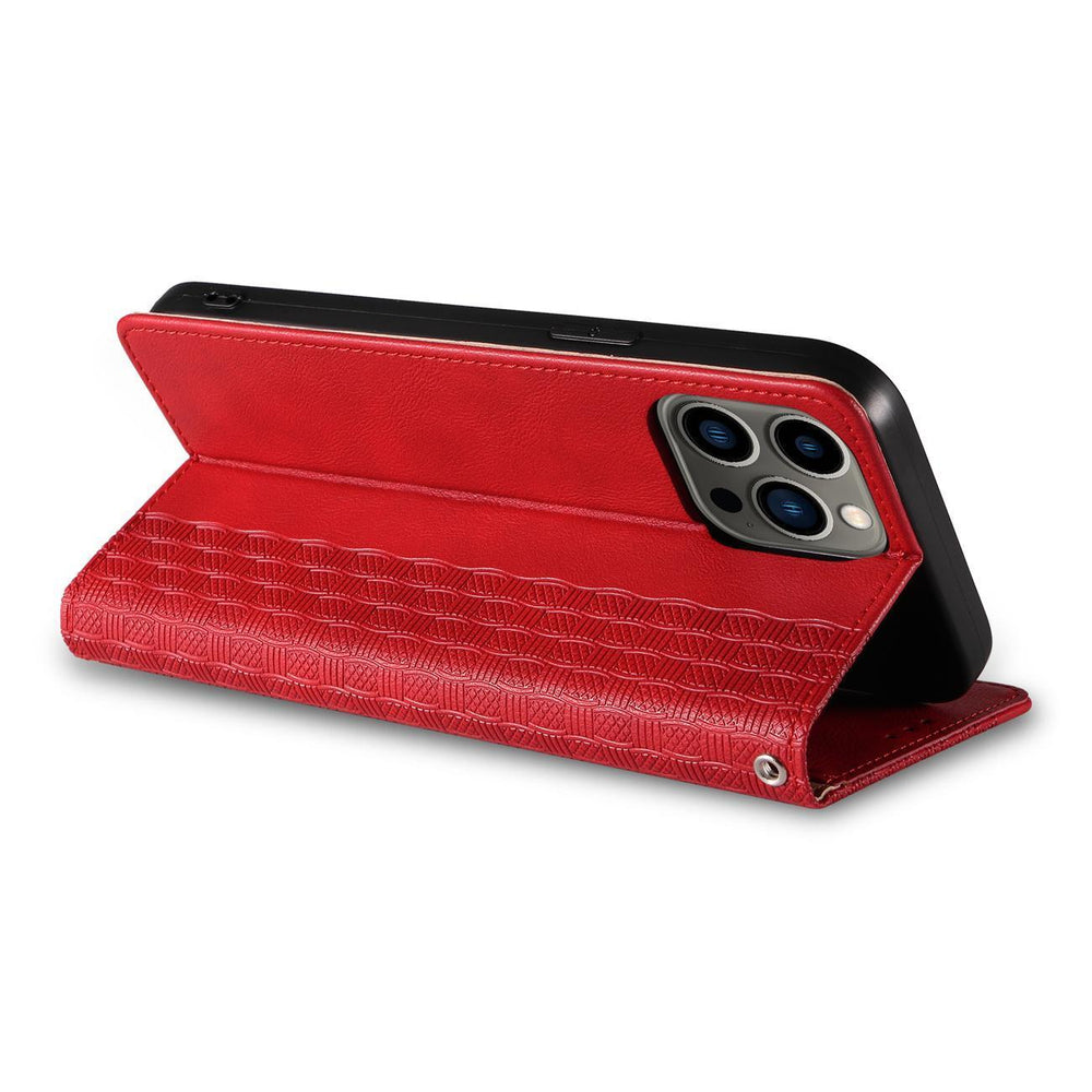 Magnet Strap Case iPhone 14 Pro Case med Flip Wallet Mini Lanyard Stand Red