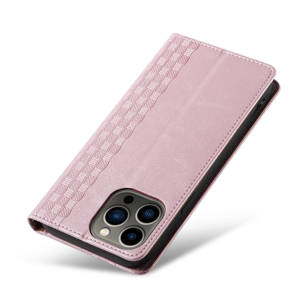 Magnet Strap Case Case for iPhone 14 Pro Flip Wallet Mini Lanyard Stand Pink