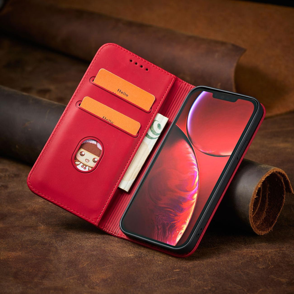 Magnet Fancy Case Case for iPhone 14 Plus flip cover tegnebog stativ rød