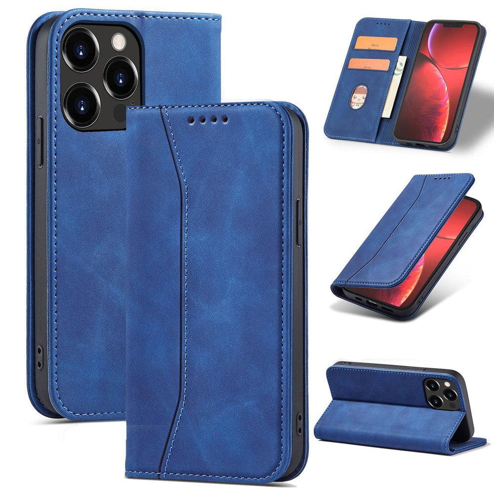 Magnet Fancy Case Case for iPhone 14 Pro flip cover tegnebog stativ blå