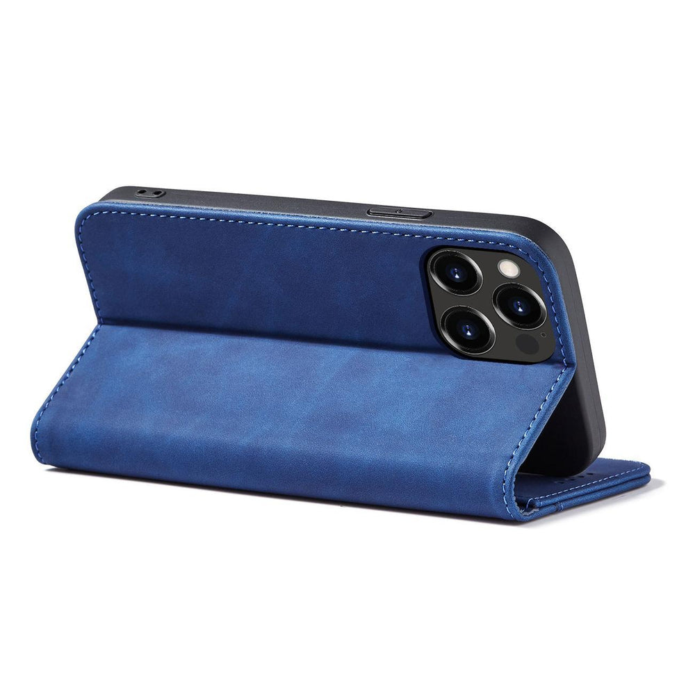 Magnet Fancy Case Case for iPhone 14 Pro flip cover tegnebog stativ blå
