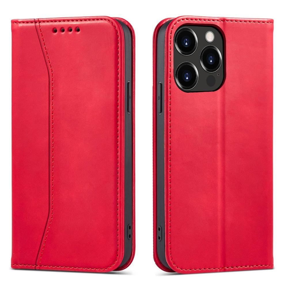 Magnet Fancy Case Case for iPhone 14 Pro flip cover tegnebog stativ rød