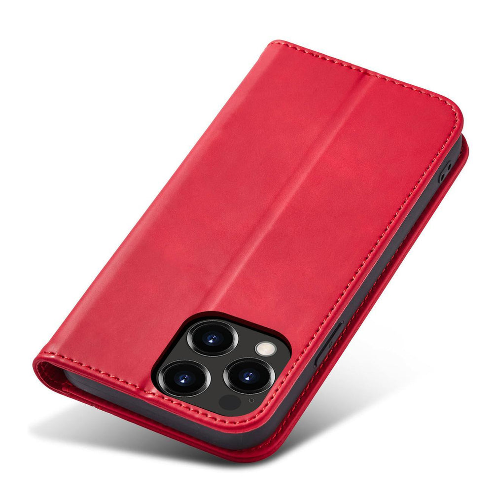 Magnet Fancy Case Case for iPhone 14 Pro flip cover tegnebog stativ rød