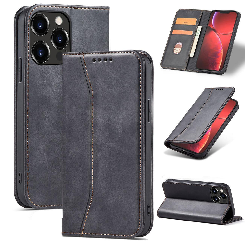 Magnet Fancy Case Case for iPhone 14 Pro Max flip cover tegnebog stativ sort