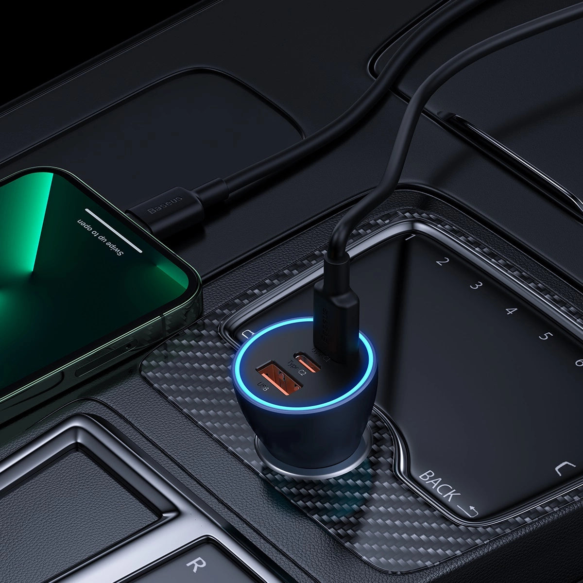 Baseus Golden Contactor Pro biloplader USB-A + 2x USB-C 65W mørkegrå (CGJP010013)