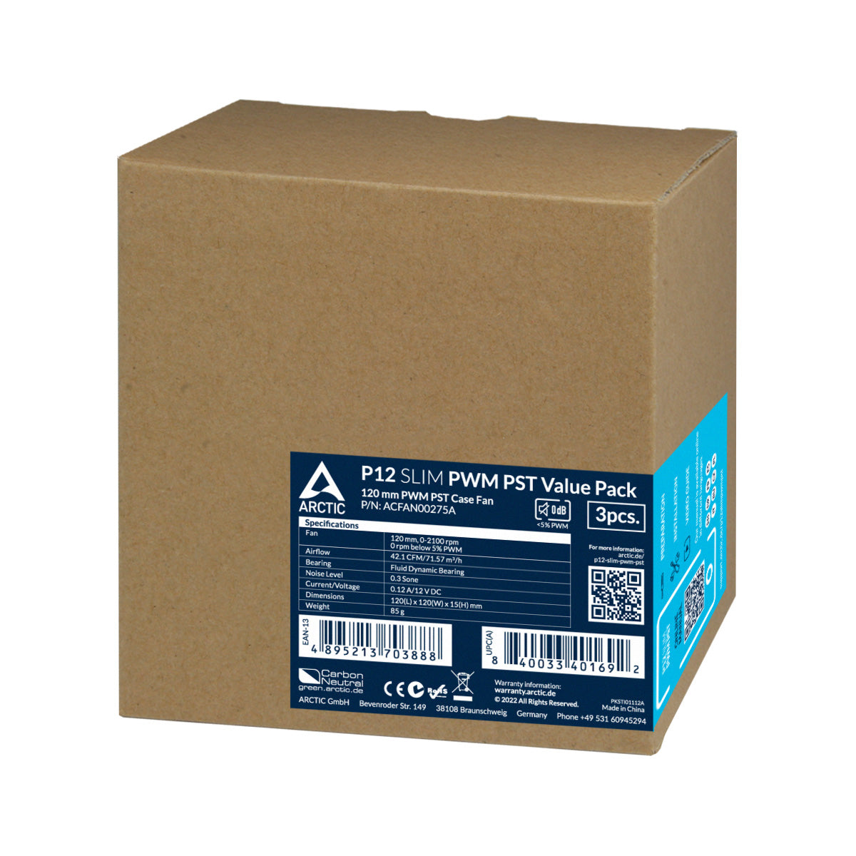 ARCTIC P12 Slim PWM PST Computerkabinet Ventilator 12 cm Sort 3 stk